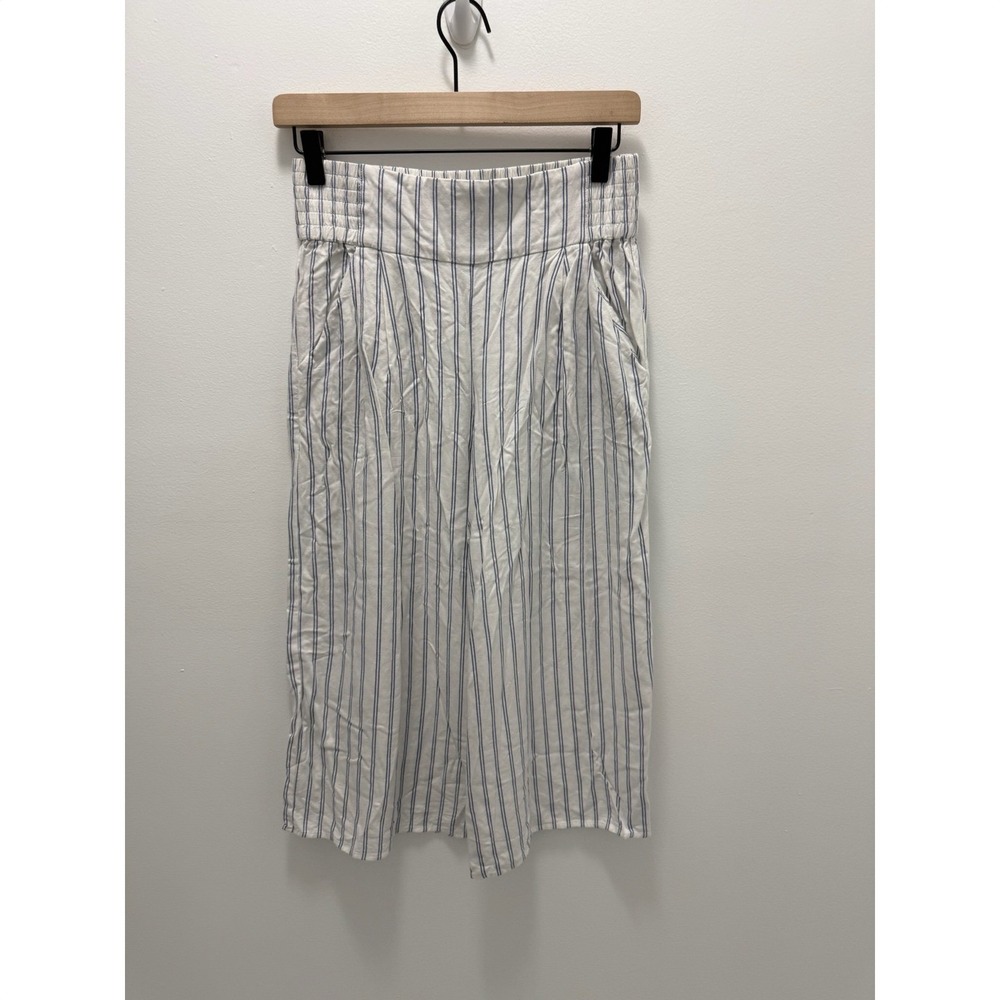 Sunday Best Aritzia Striped Culotte Pants White Blue Wide Leg Rayon